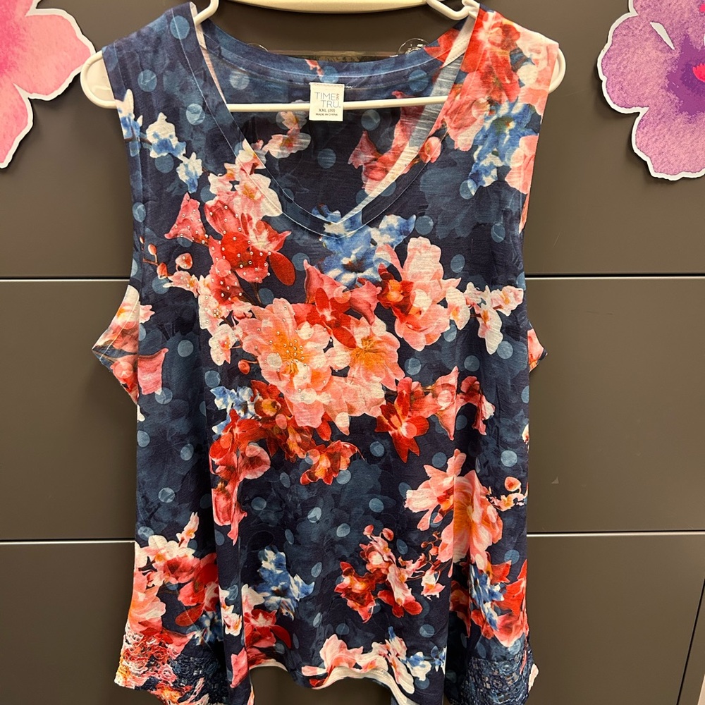 Time and Tru Orange and Blue Sleeveless Tank Top